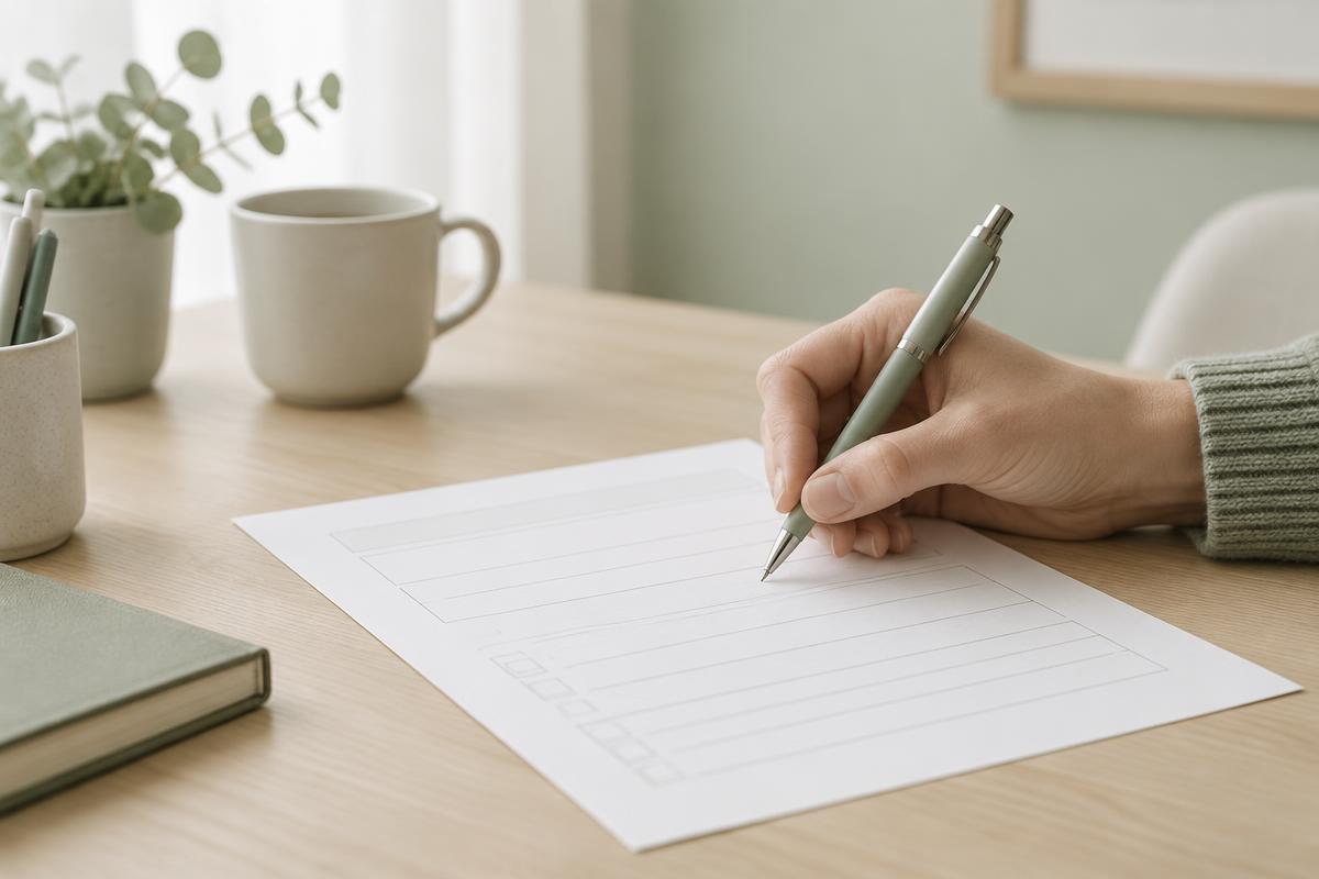 A quiet writing desk with paper and natural light
